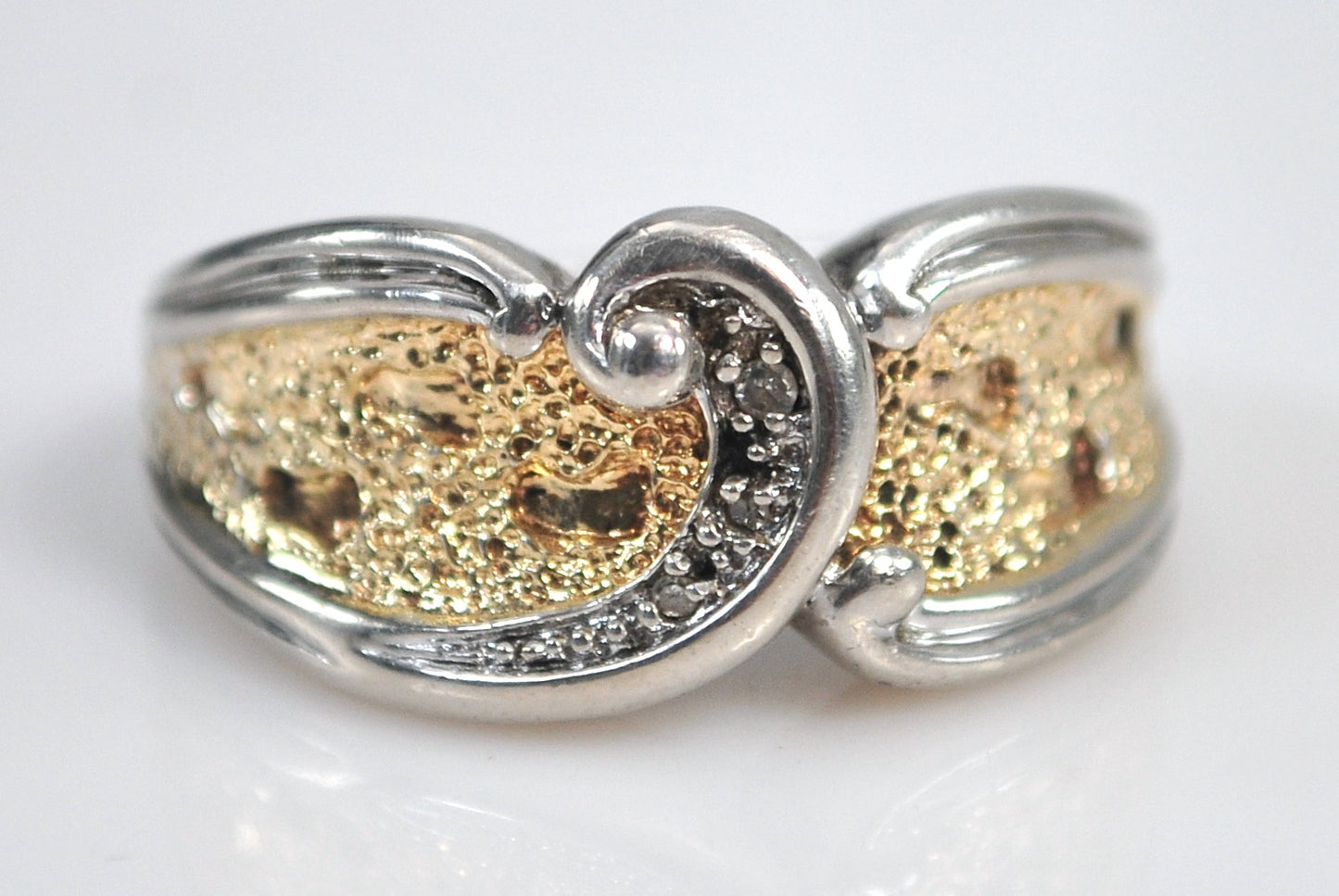 Two Tone Sterling Silver Footprints in the Sand Ring