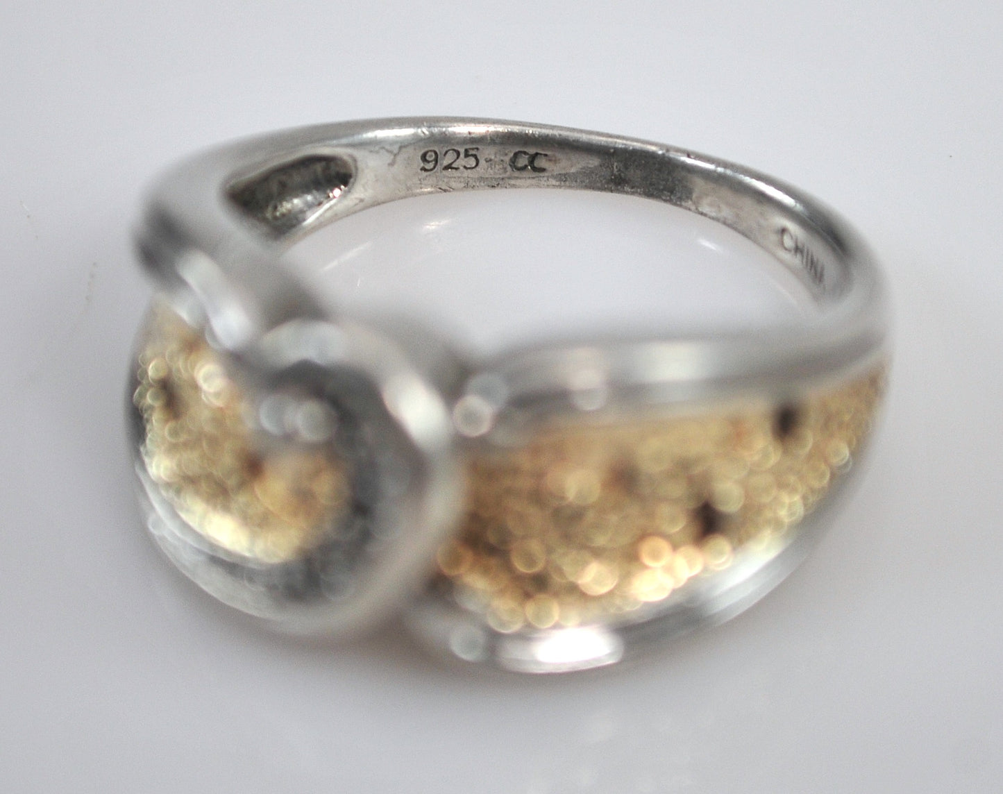 Two Tone Sterling Silver Footprints in the Sand Ring