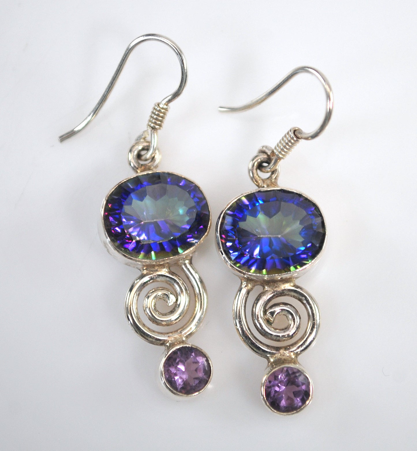 Sterling Silver Mystic Topaz Amethyst Earrings