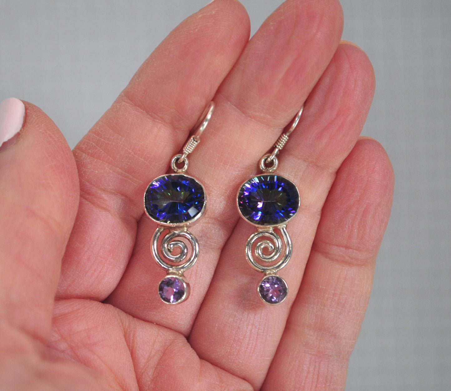 Sterling Silver Mystic Topaz Amethyst Earrings