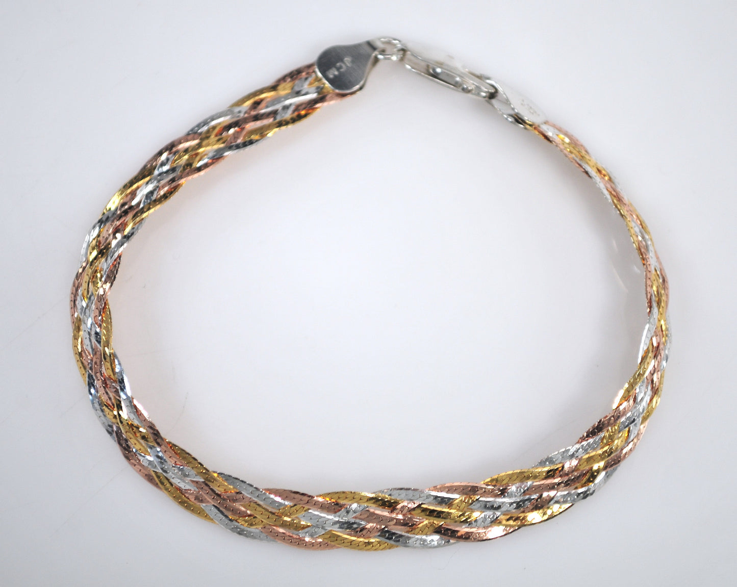 Signed 925 Italy Two Tone Braided Herringbone Bracelet