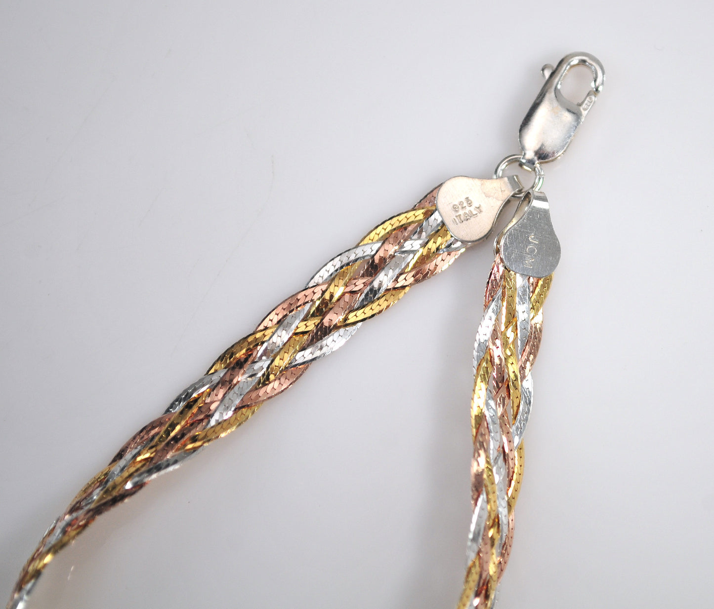 Signed 925 Italy Two Tone Braided Herringbone Bracelet