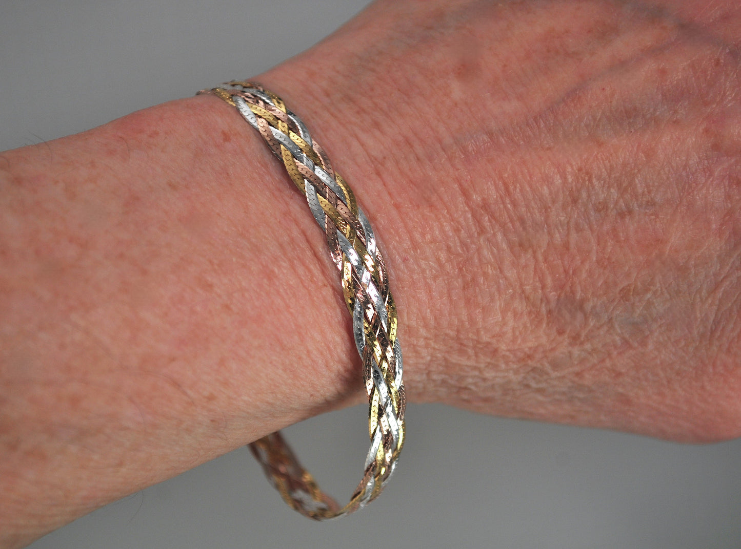 Signed 925 Italy Two Tone Braided Herringbone Bracelet