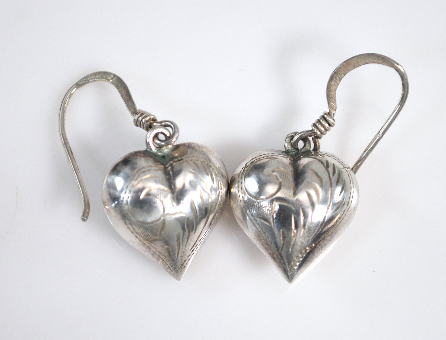 Puffed 925 Heart Earrings Sterling Silver