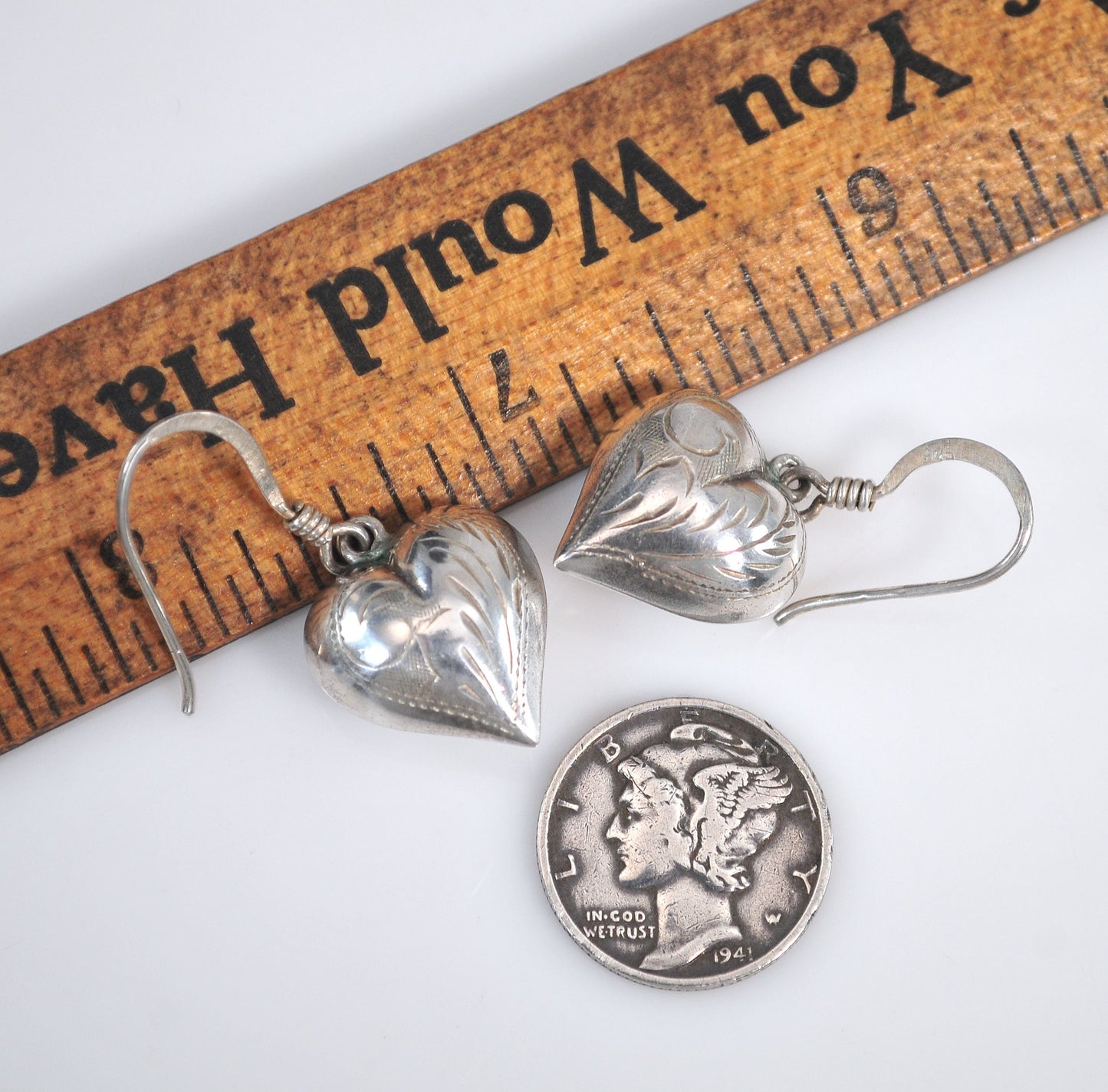 Puffed 925 Heart Earrings Sterling Silver