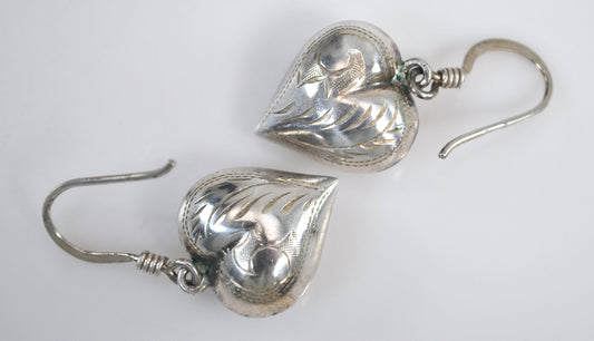 Puffed 925 Heart Earrings Sterling Silver