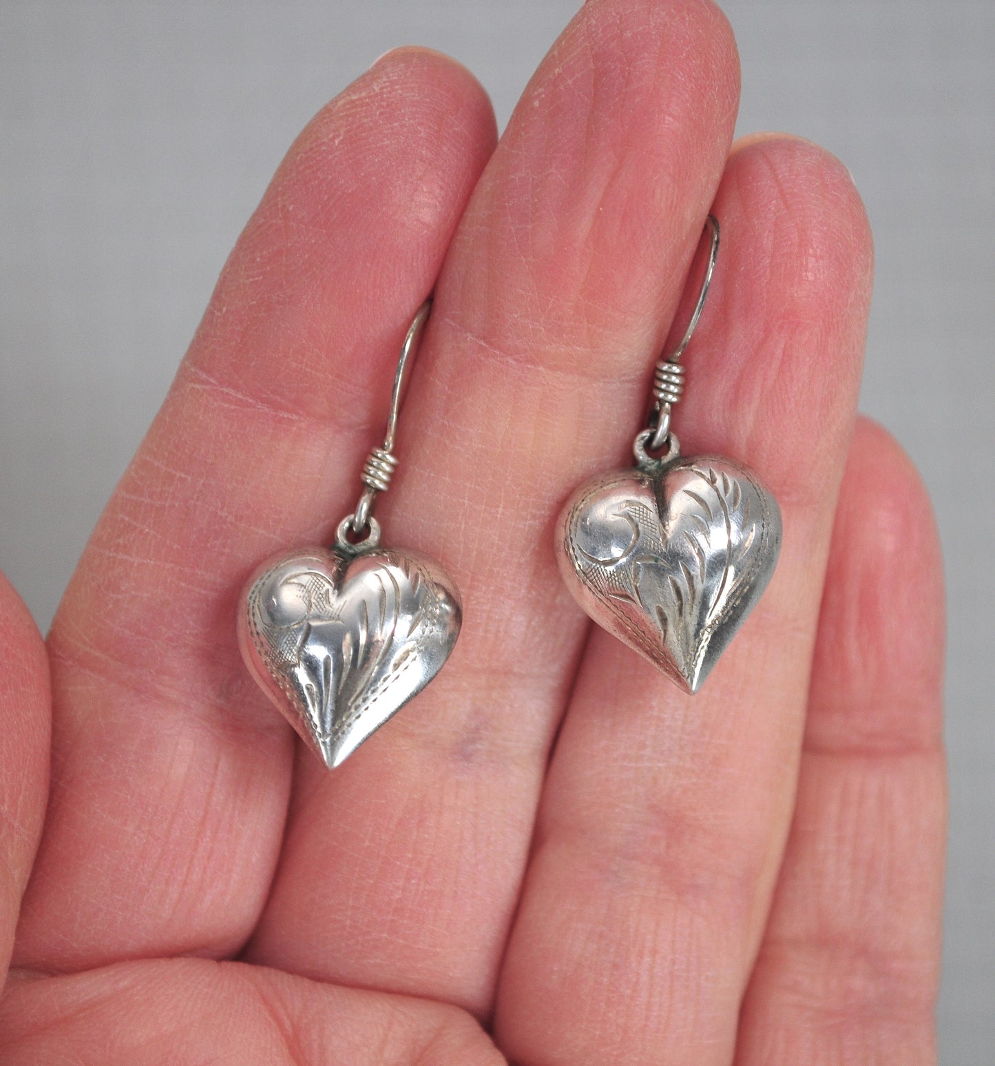 Puffed 925 Heart Earrings Sterling Silver