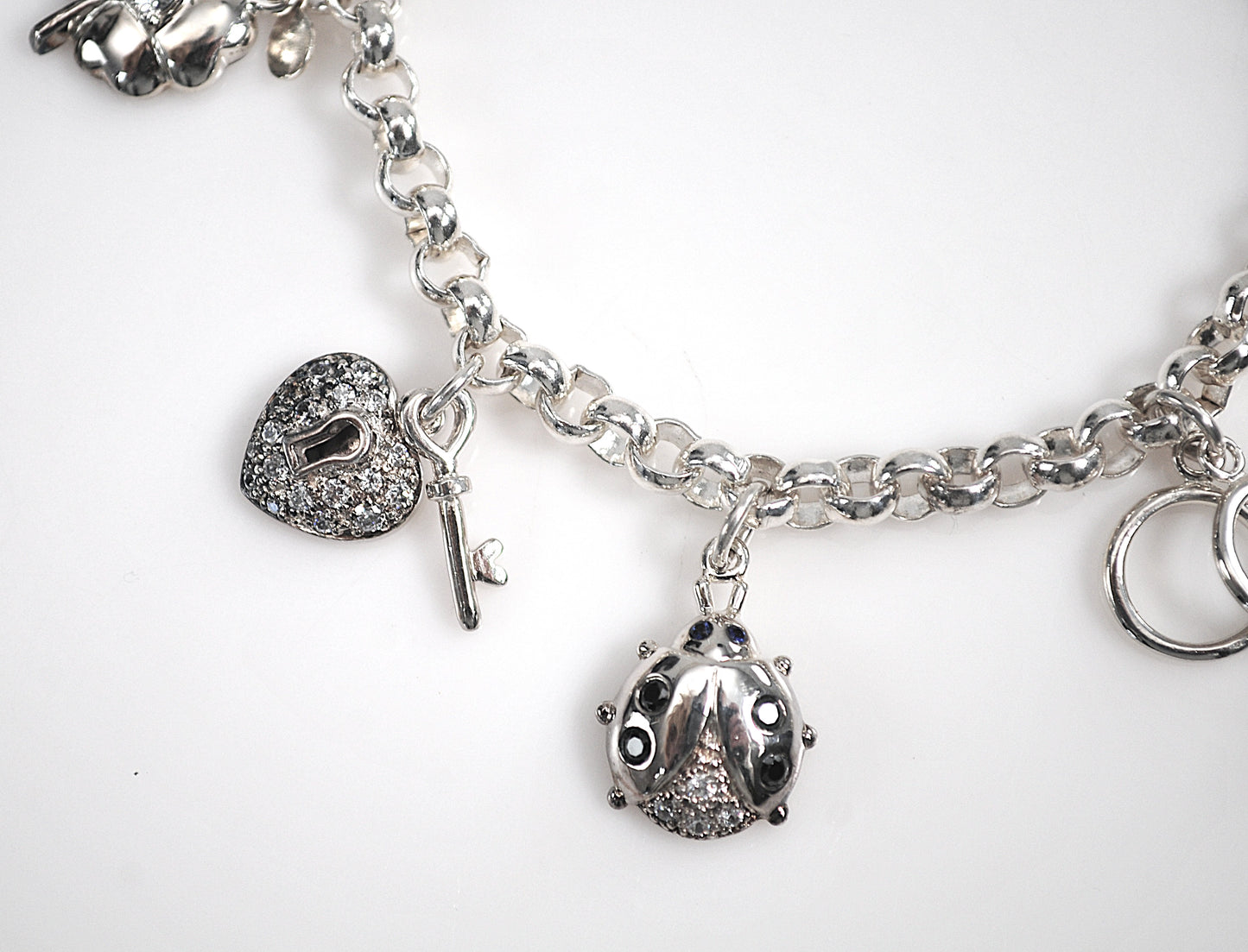 Sparkly Sterling Silver Ladybug Purse Locket Charm Bracelet