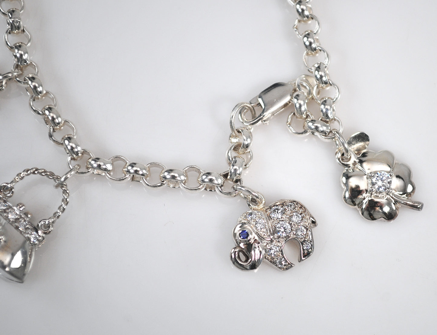 Sparkly Sterling Silver Ladybug Purse Locket Charm Bracelet