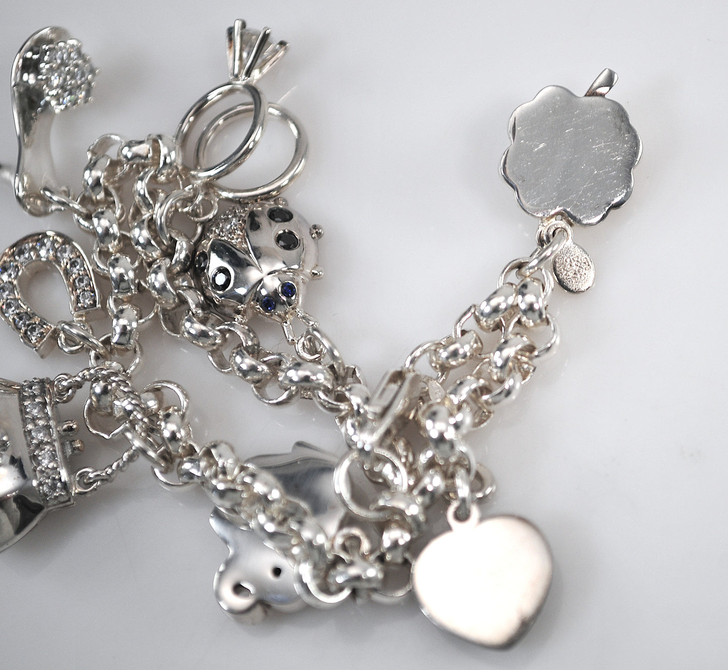 Sparkly Sterling Silver Ladybug Purse Locket Charm Bracelet