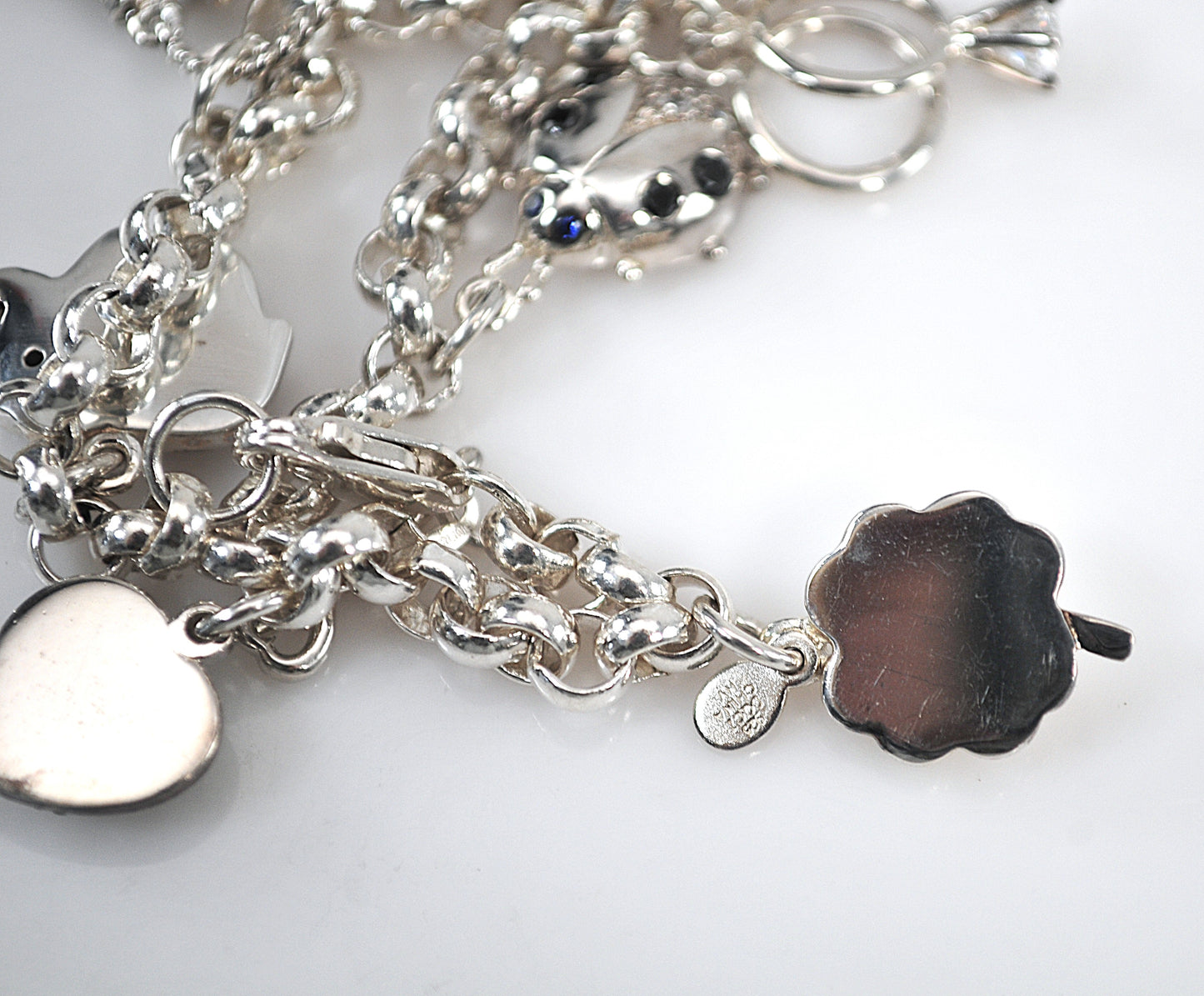 Sparkly Sterling Silver Ladybug Purse Locket Charm Bracelet