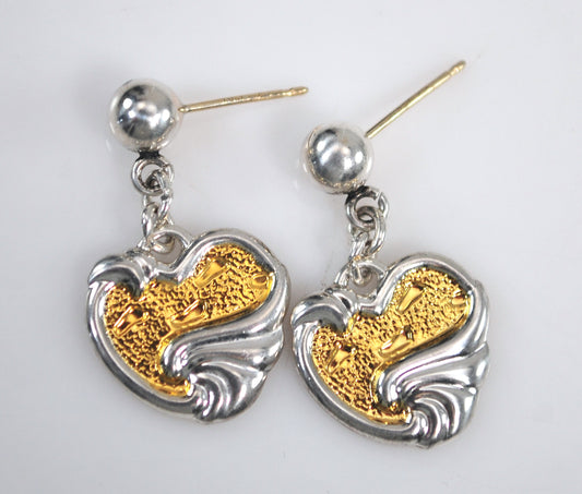 Gorham Sterling Silver Footprints in the Sand Heart Earrings