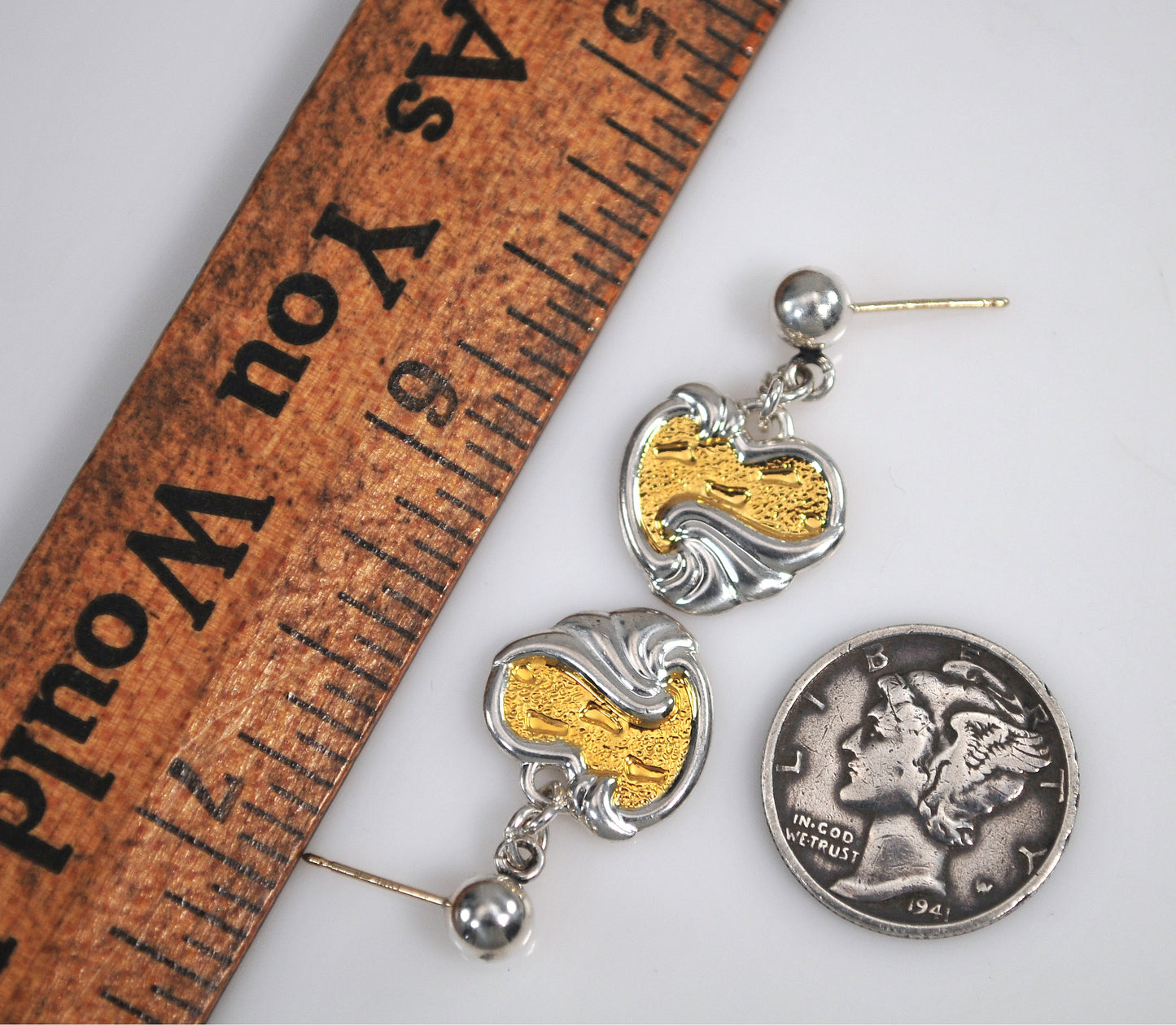 Gorham Sterling Silver Footprints in the Sand Heart Earrings