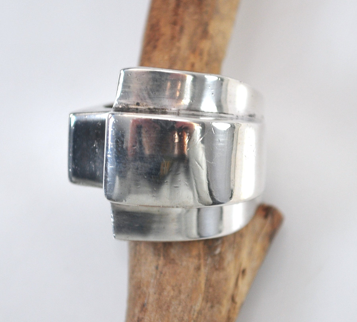 Chunky Vintage Sterling Silver Modernist Ring