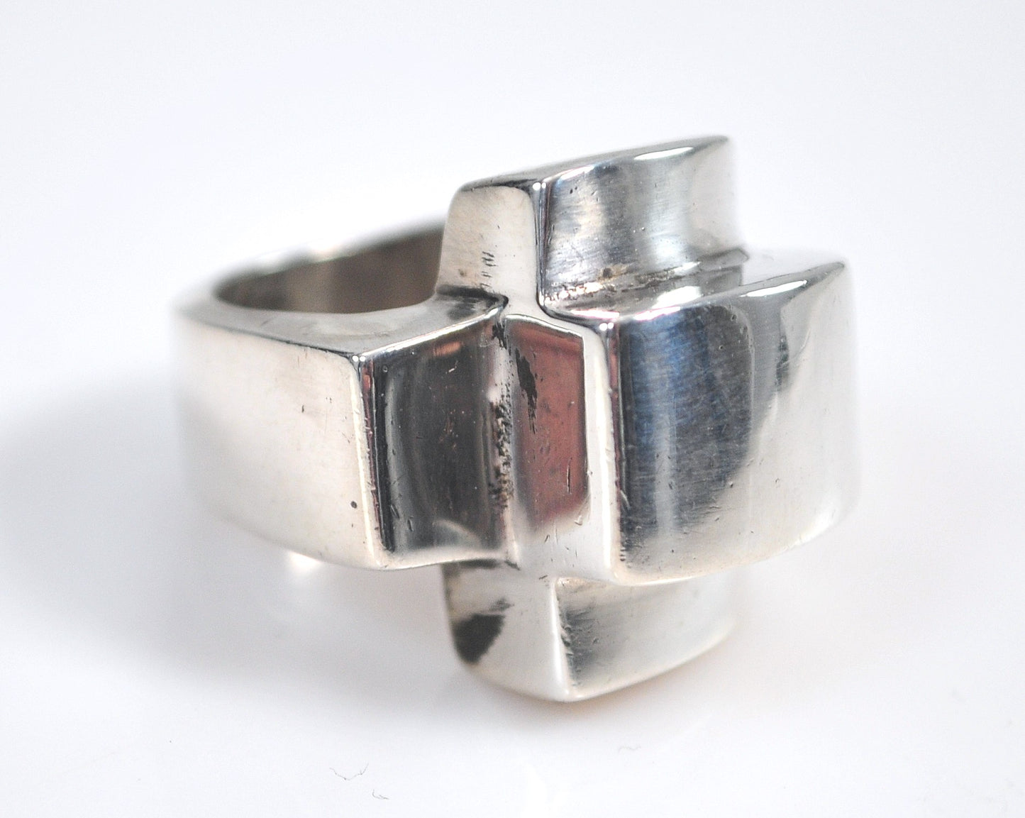 Chunky Vintage Sterling Silver Modernist Ring