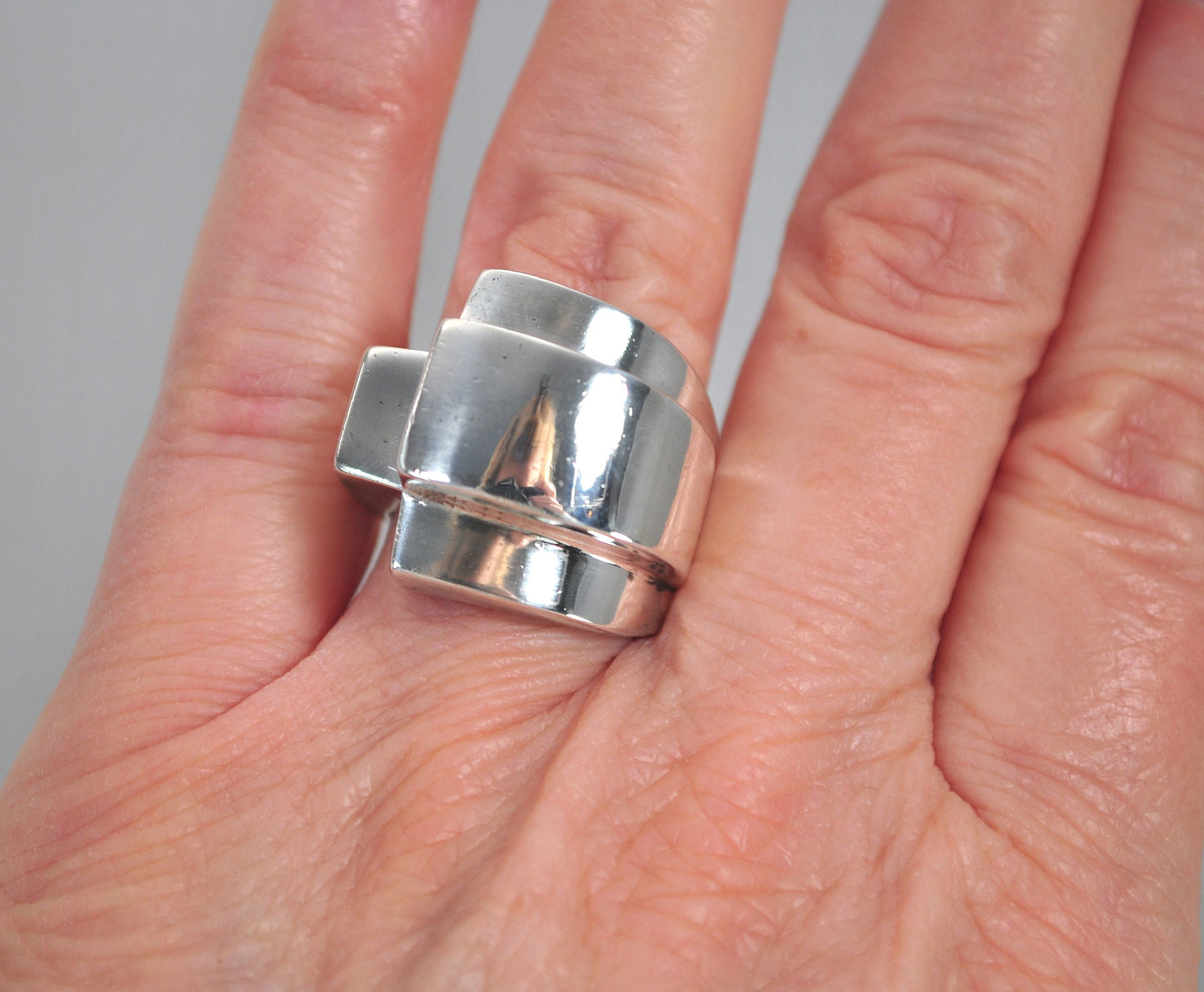 Chunky Vintage Sterling Silver Modernist Ring