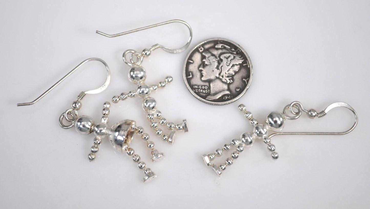 Signed Sterling Silver Boy Girl Figure Earrings