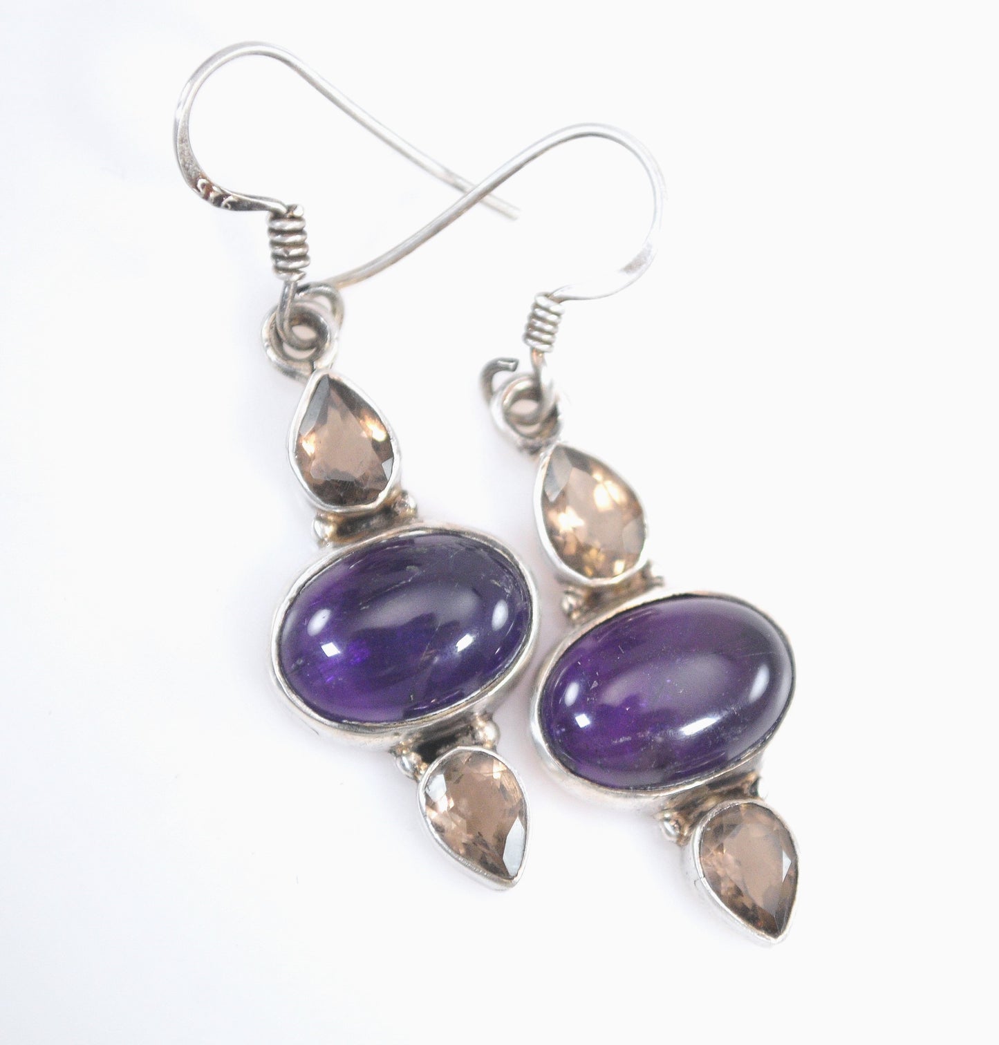 Sterling Silver Amethyst Smoky Quartz Earrings