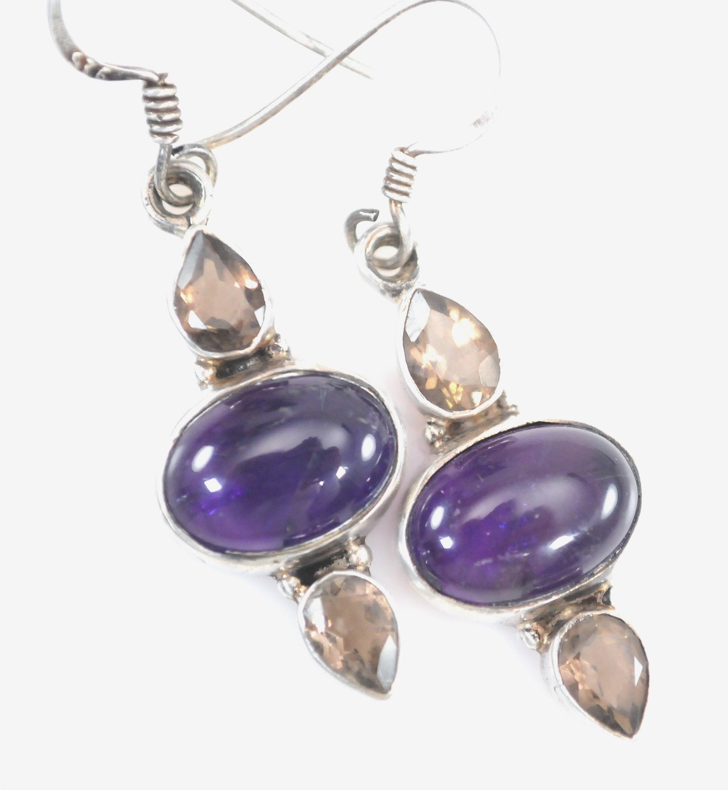 Sterling Silver Amethyst Smoky Quartz Earrings