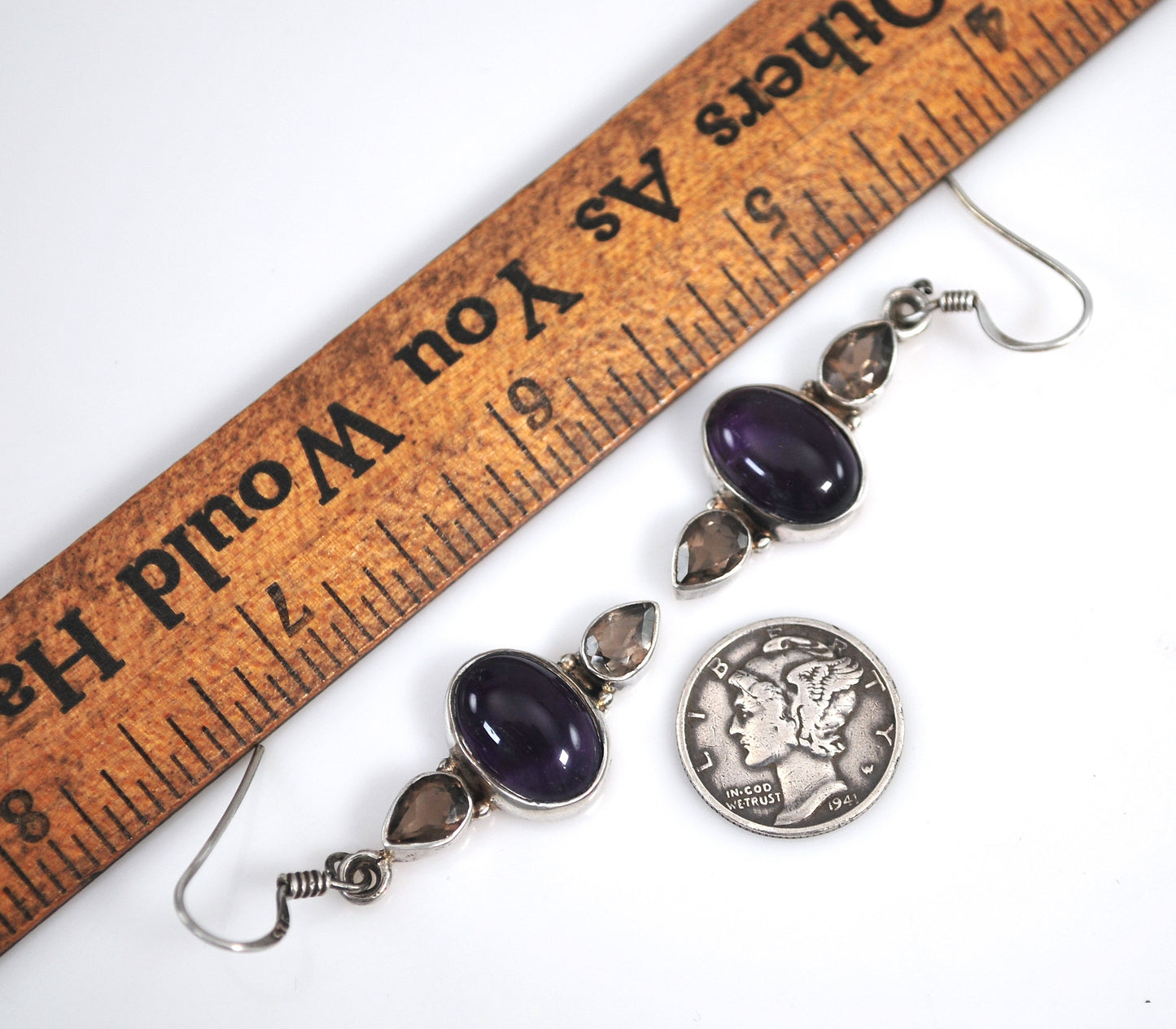 Sterling Silver Amethyst Smoky Quartz Earrings