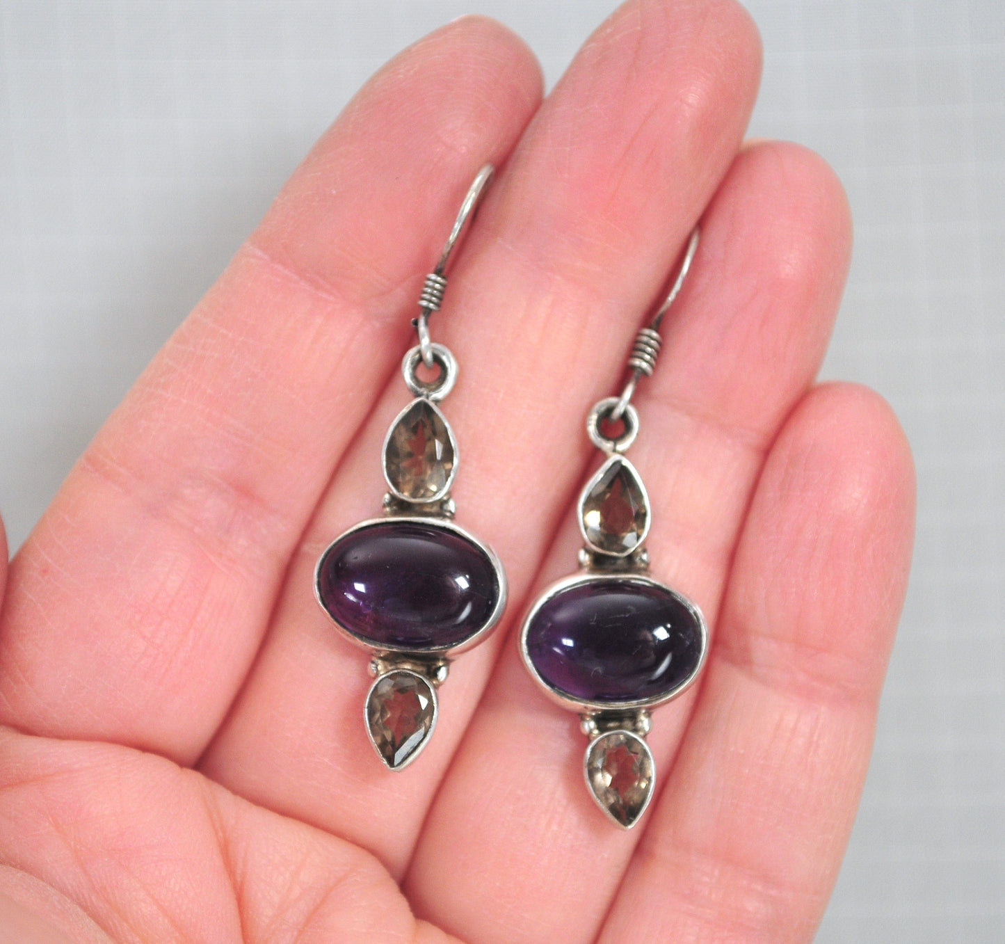 Sterling Silver Amethyst Smoky Quartz Earrings