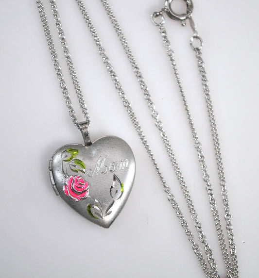 Vintage Sterling Silver Floral Heart Locket Necklace