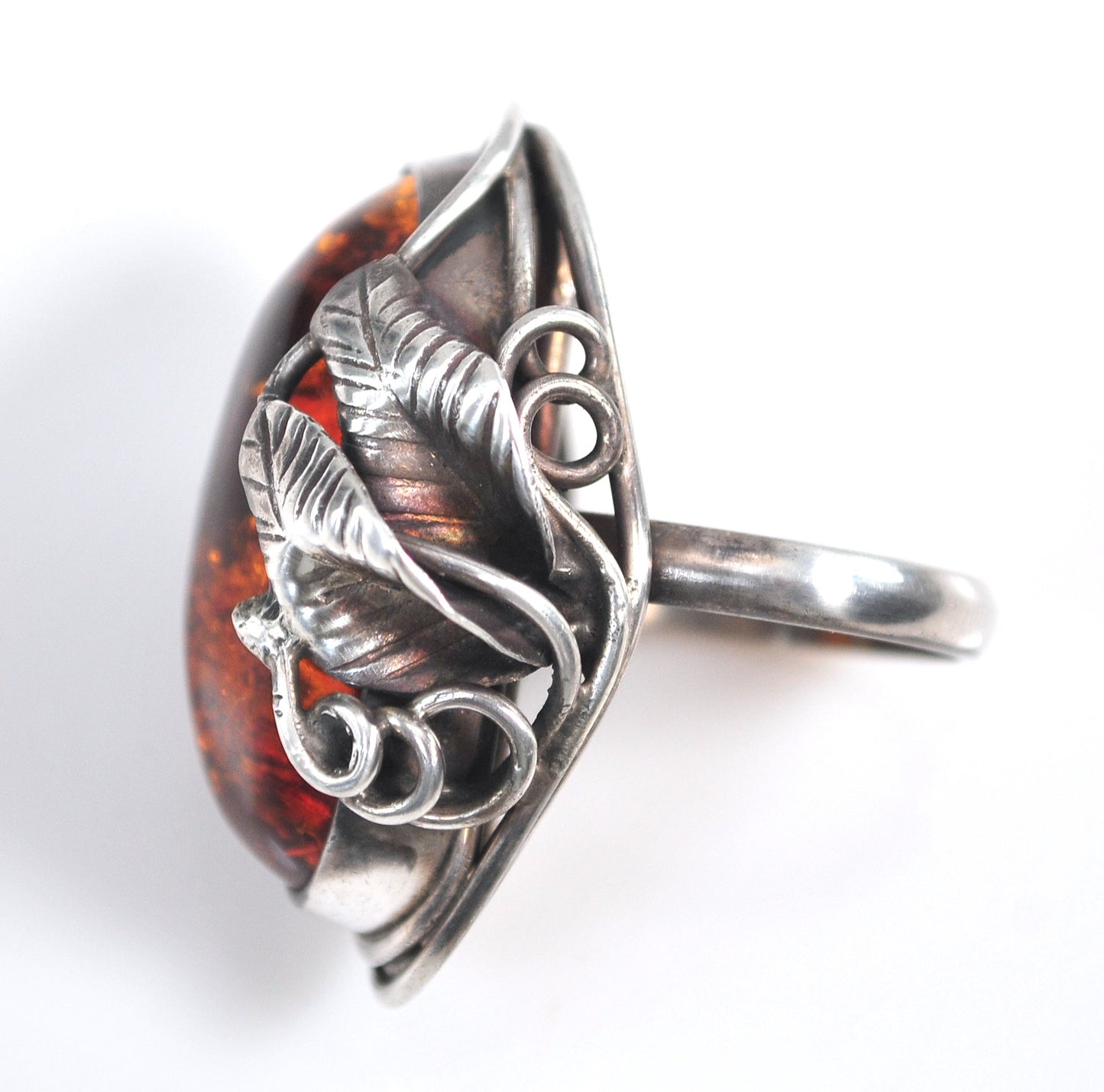 Large Vintage Sterling Silver Amber Ring