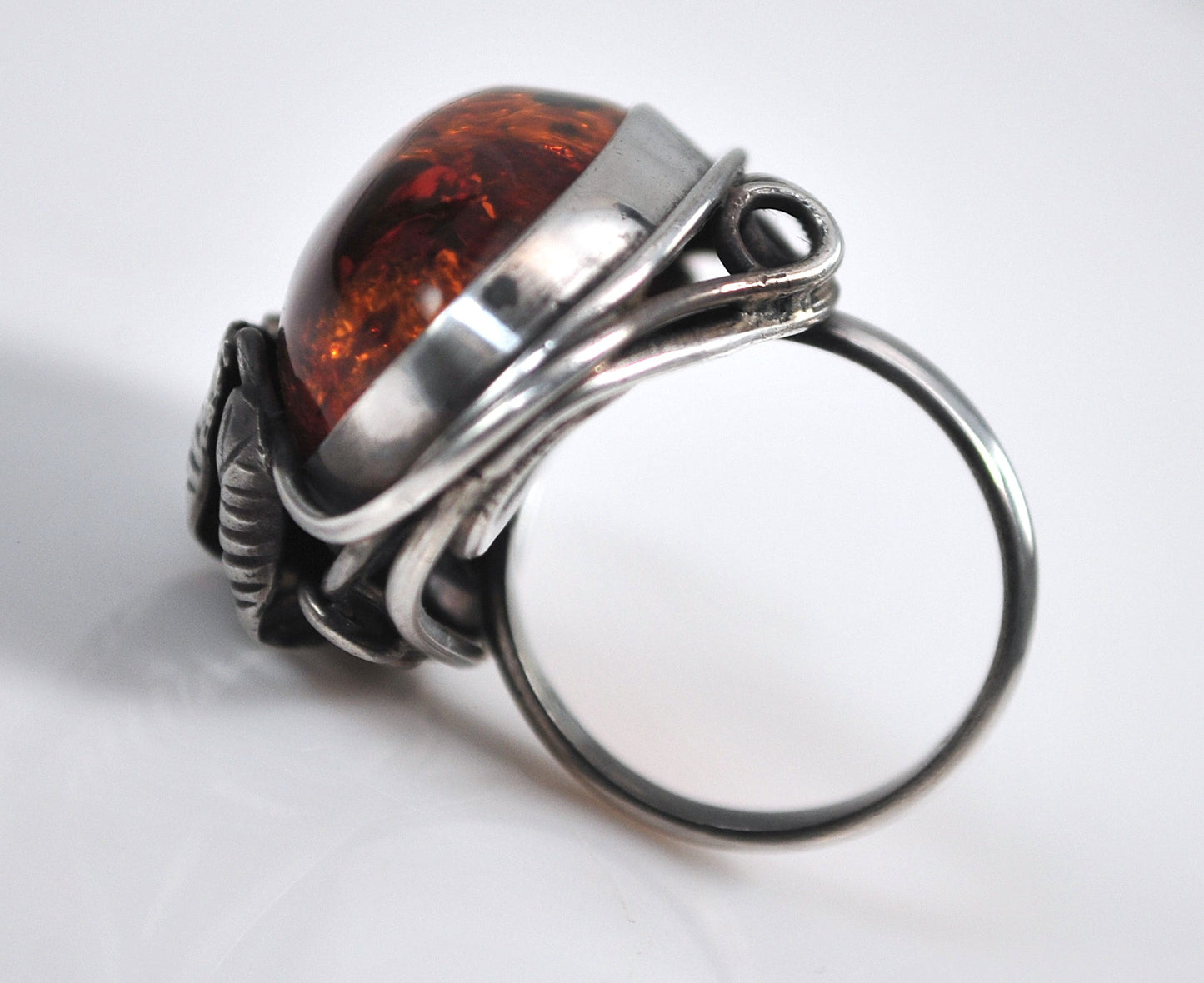 Large Vintage Sterling Silver Amber Ring