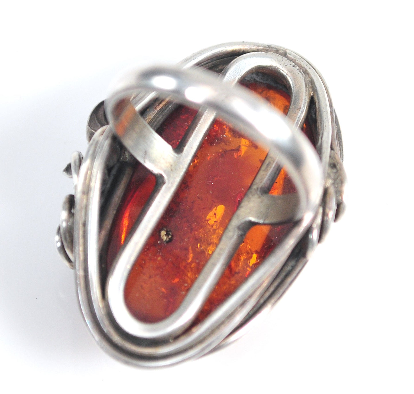 Large Vintage Sterling Silver Amber Ring