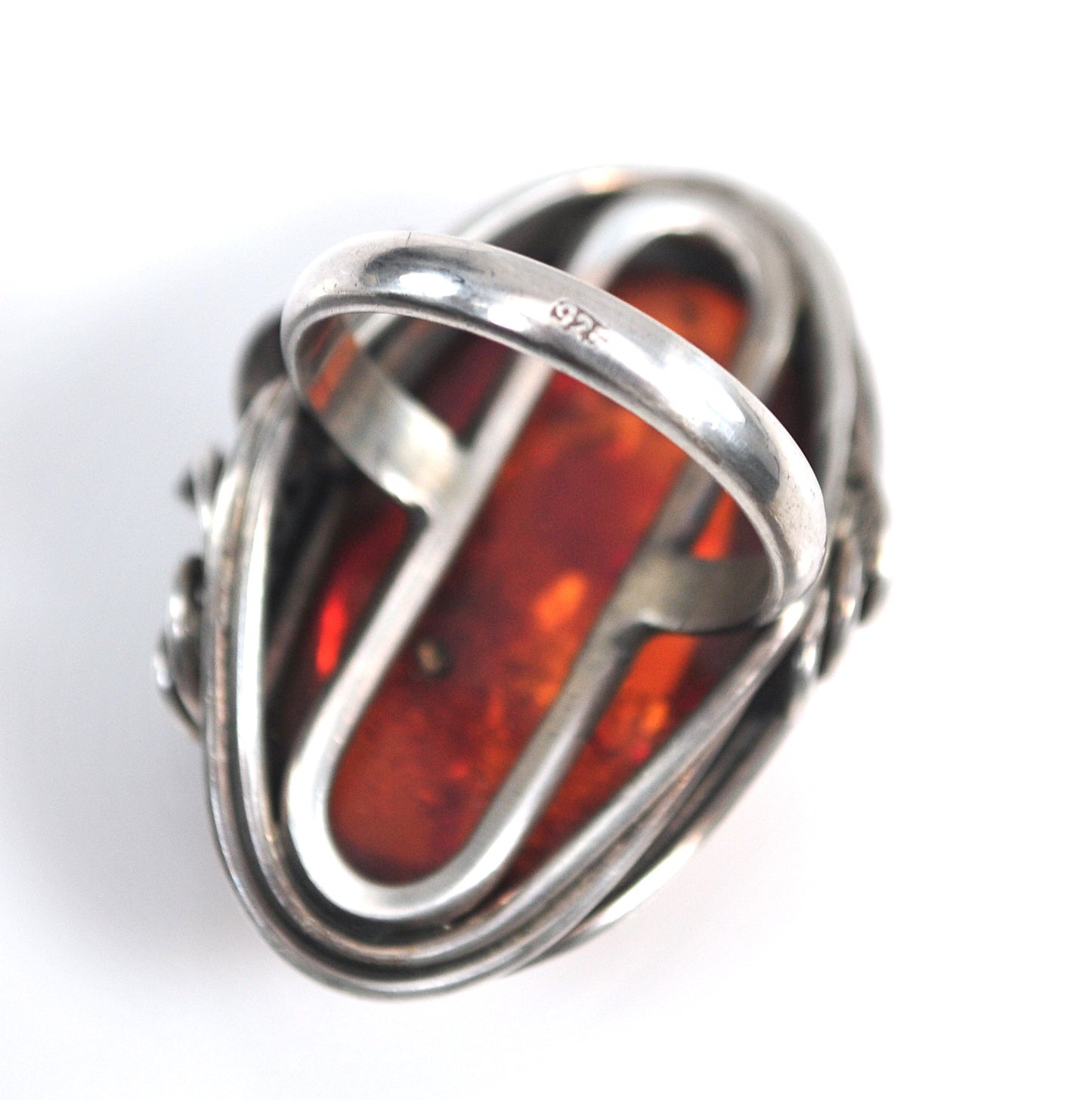Large Vintage Sterling Silver Amber Ring
