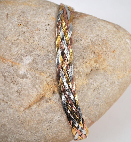 Signed 925 Italy Two Tone Braided Herringbone Bracelet
