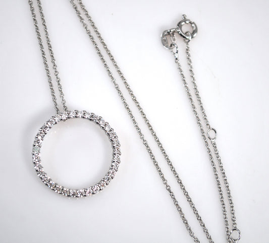 Signed Sterling Silver CZ Circle Pendant Necklace