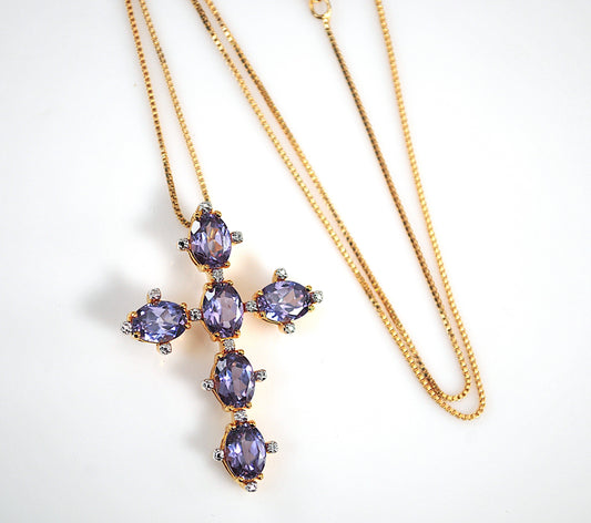 READ DESCRIPTION - Large Ross Simons 925 Gold over Sterling Silver Cross Necklace