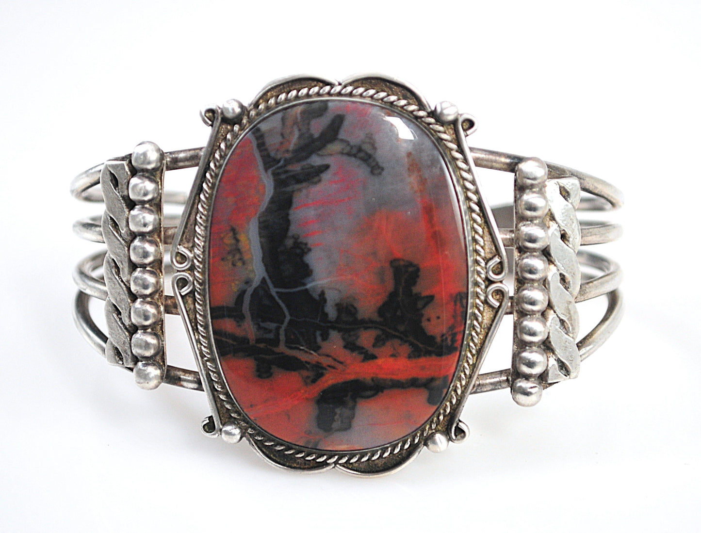 Native American Sterling Silver Petrified Wood Cuff Bracelet
