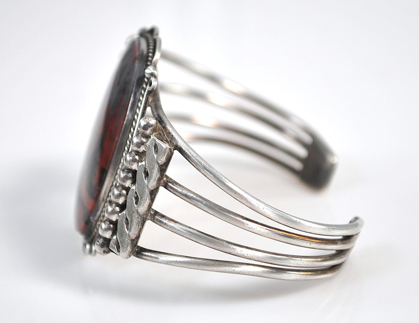 Native American Sterling Silver Petrified Wood Cuff Bracelet