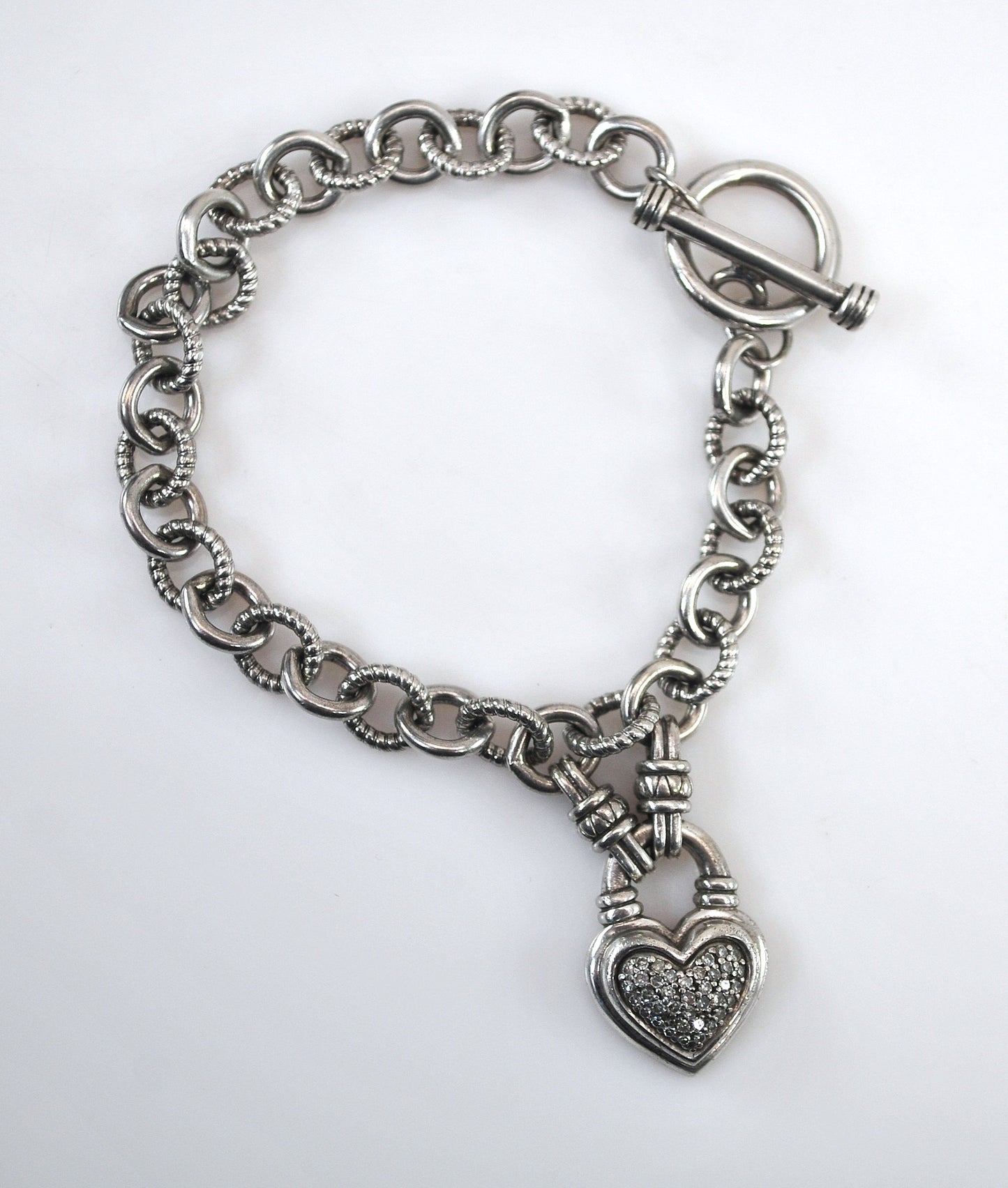 Sterling Silver Diamond Heart Charm Bracelet