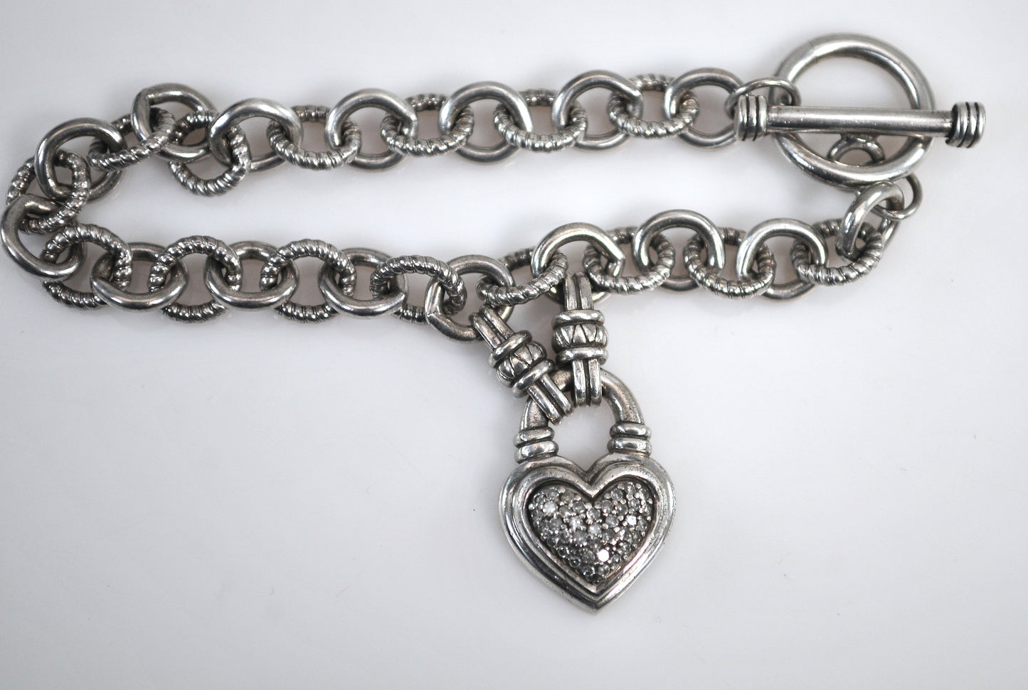 Sterling Silver Diamond Heart Charm Bracelet