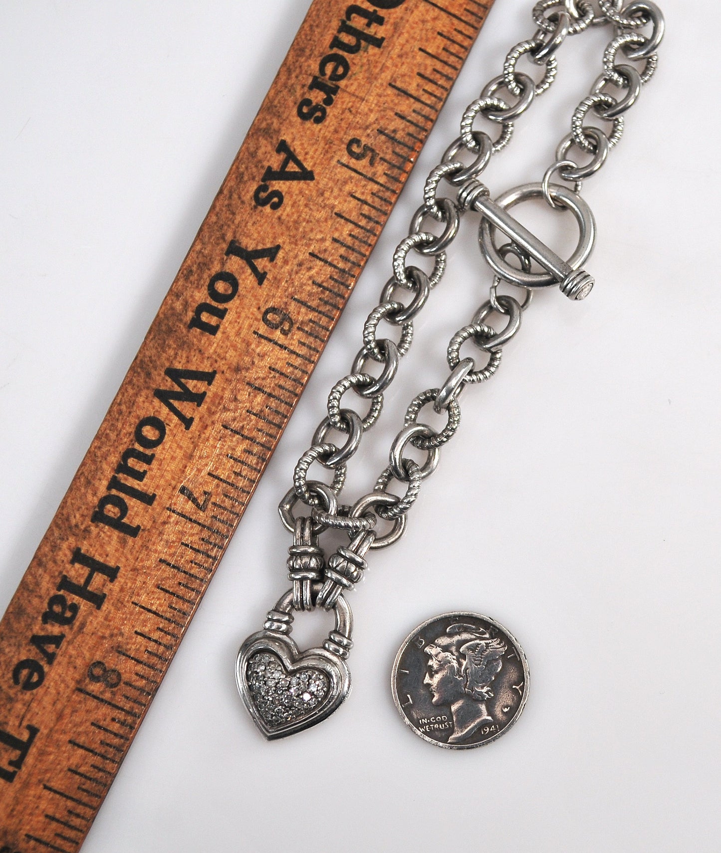 Sterling Silver Diamond Heart Charm Bracelet