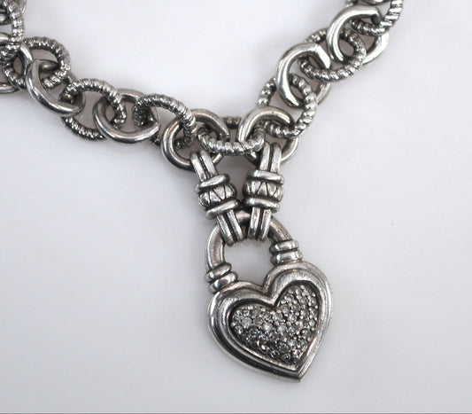 Sterling Silver Diamond Heart Charm Bracelet