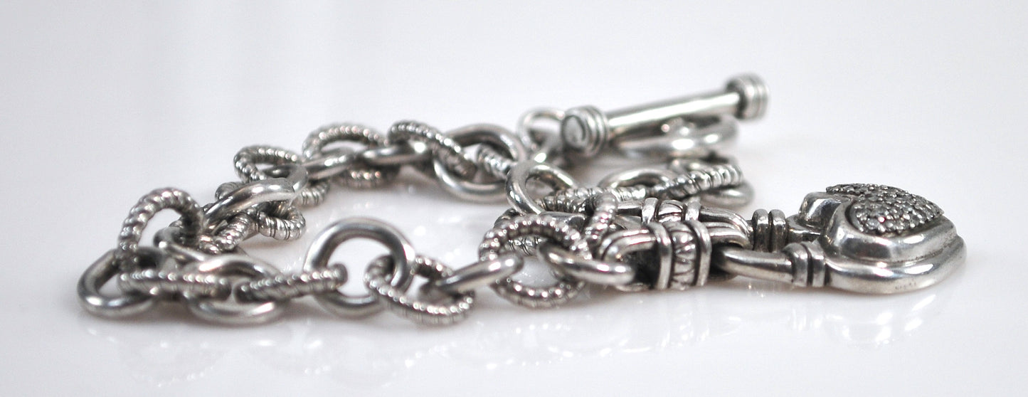 Sterling Silver Diamond Heart Charm Bracelet