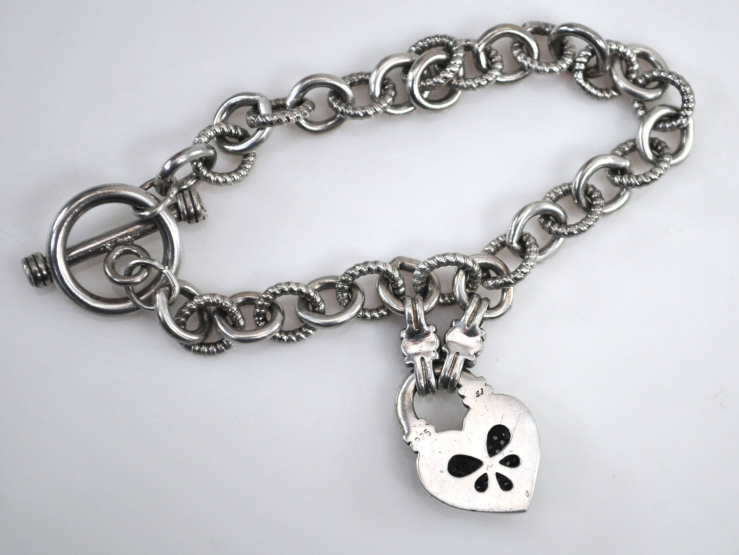 Sterling Silver Diamond Heart Charm Bracelet