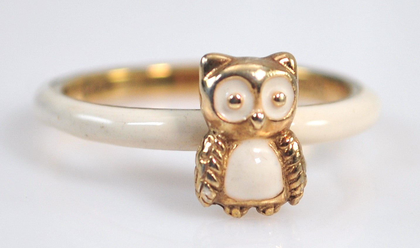 Signed Enamel and Gold over Sterling Silver Owl Ring