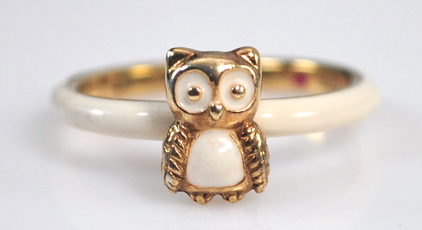 Signed Enamel and Gold over Sterling Silver Owl Ring