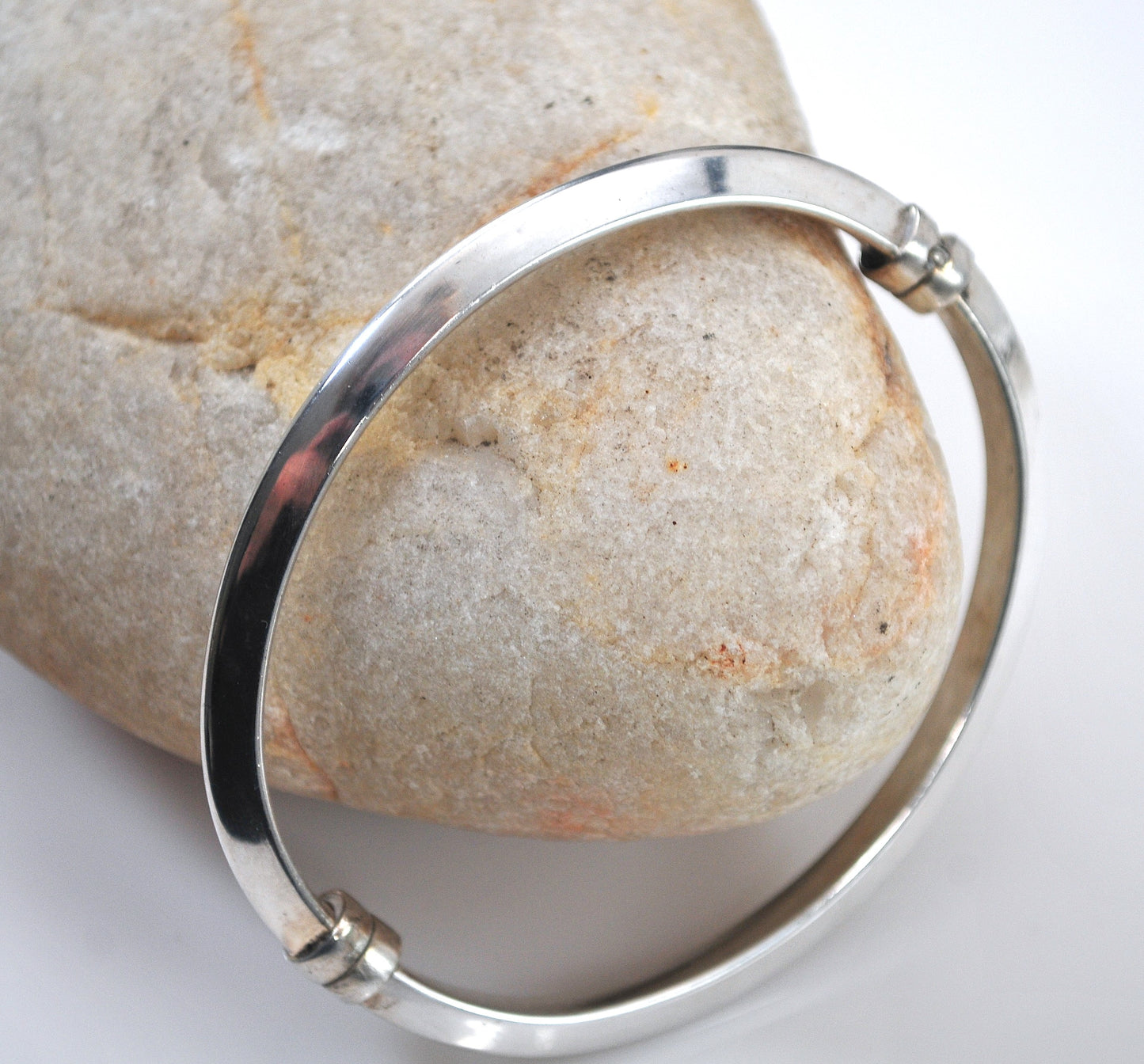 Sterling Silver Hollow Spring Hinge Bangle Bracelet