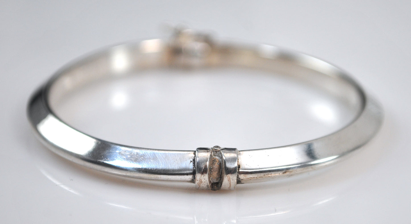 Sterling Silver Hollow Spring Hinge Bangle Bracelet