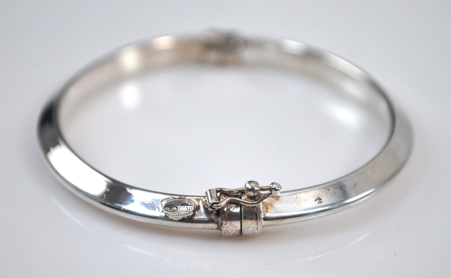 Sterling Silver Hollow Spring Hinge Bangle Bracelet