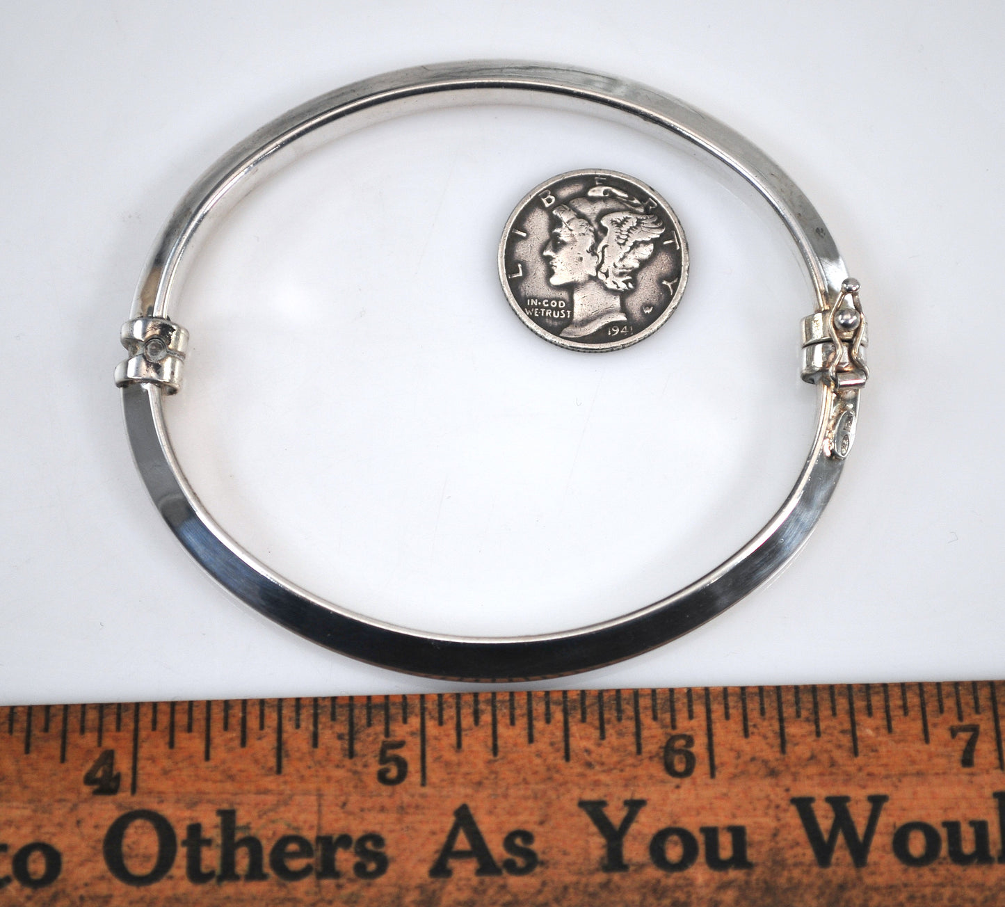 Sterling Silver Hollow Spring Hinge Bangle Bracelet