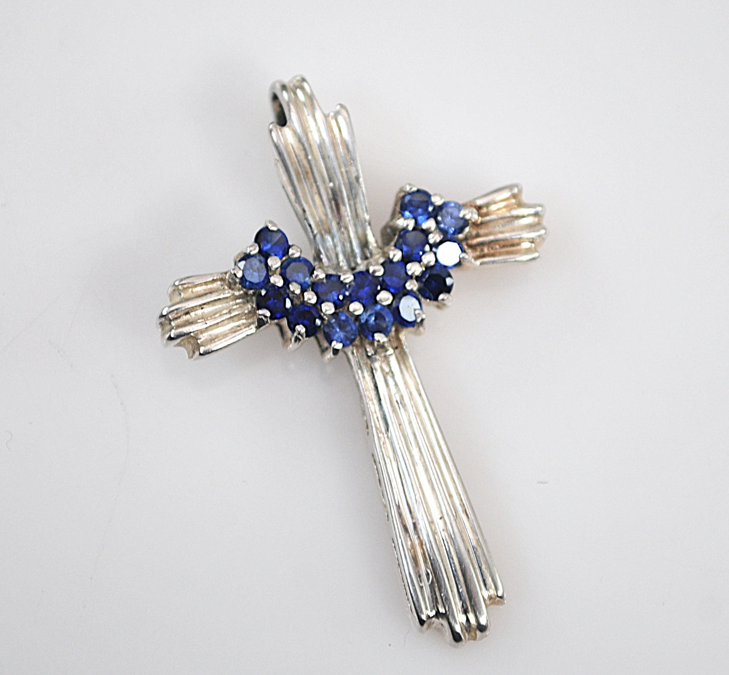 Signed 925 Lab Sapphire Cross Pendant