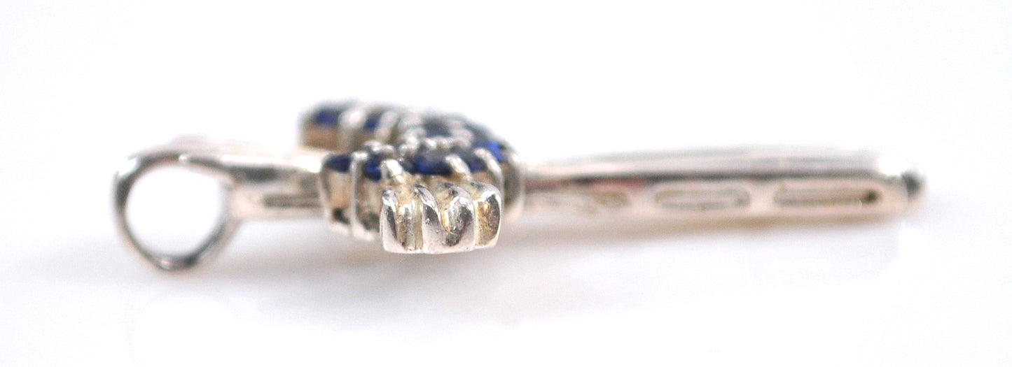 Signed 925 Lab Sapphire Cross Pendant