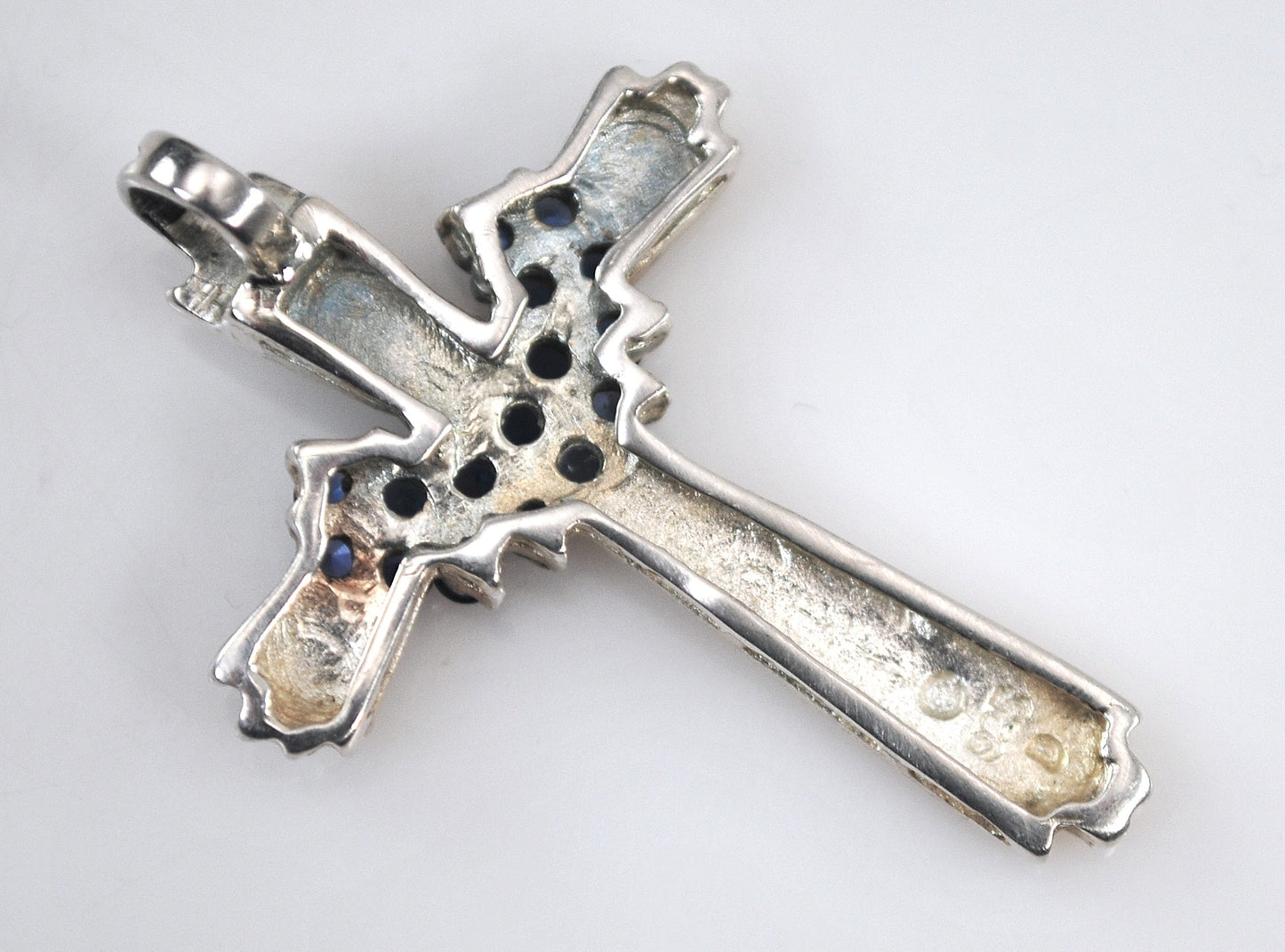Signed 925 Lab Sapphire Cross Pendant
